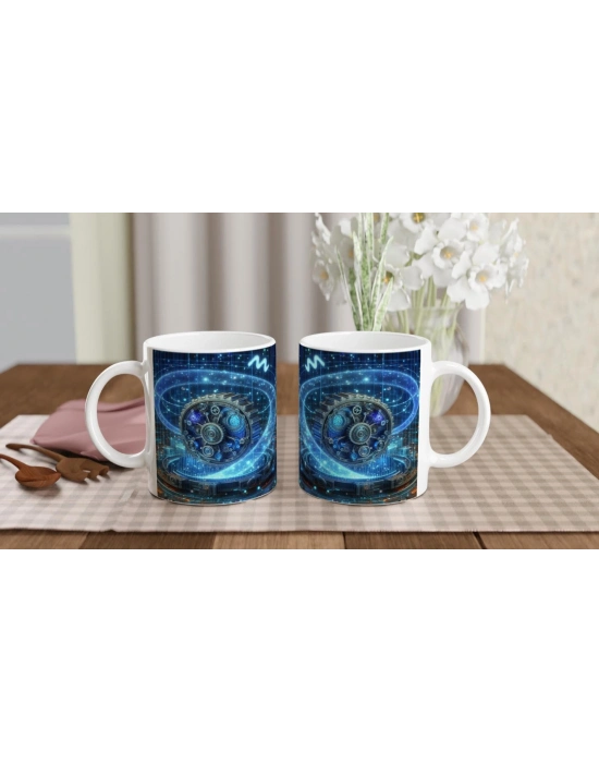 Kova Burcu Baskılı Kahve Kupası - Zamanın Çarkları Astroloji Mekanizması Vs1