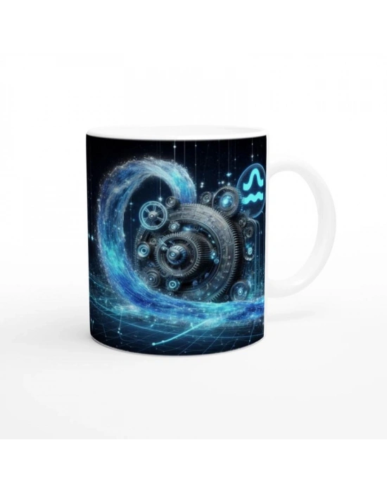 Kova Burcu Baskılı Kahve Kupası - Zamanın Çarkları Astroloji Mekanizması Vs2