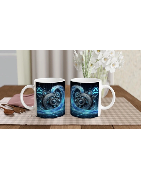 Kova Burcu Baskılı Kahve Kupası - Zamanın Çarkları Astroloji Mekanizması Vs2