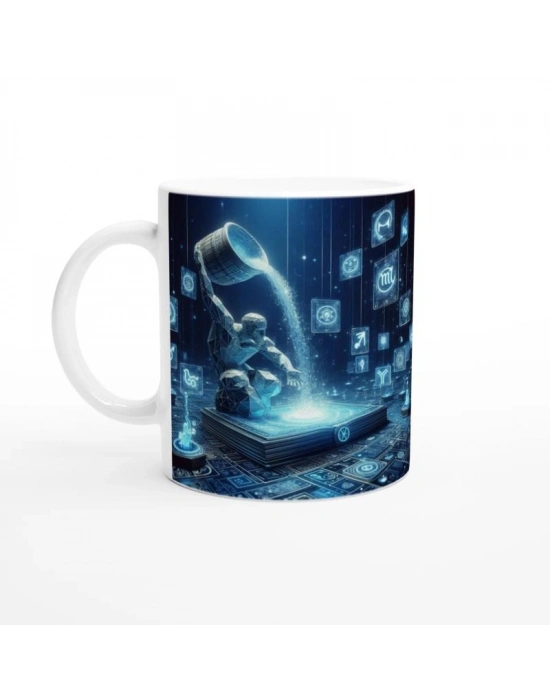 Kova Burcu Baskılı Kahve Kupası - Zodyak Kütüpanesi Vs1