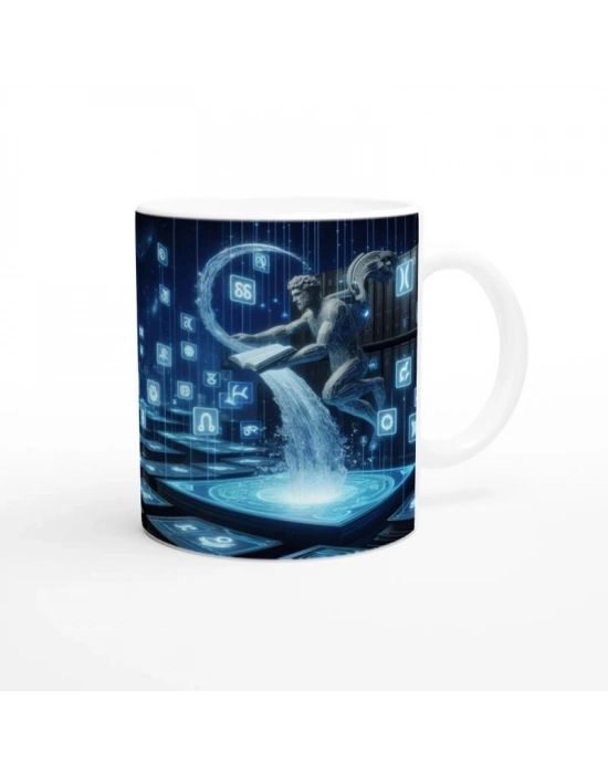 Kova Burcu Baskılı Kahve Kupası - Zodyak Kütüpanesi Vs3