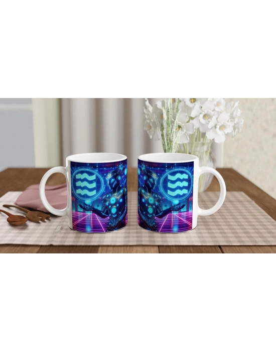 Kova Burcu Baskılı Kahve Kupası - Zodyak Maskeli Balo Vs1