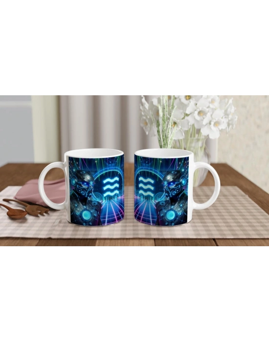 Kova Burcu Baskılı Kahve Kupası - Zodyak Maskeli Balo Vs3