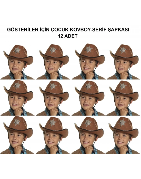 Kovboy Şerif Şapkası Kahve 12 Adet - Kostüm, Parti Ve Gösteri Şapkası