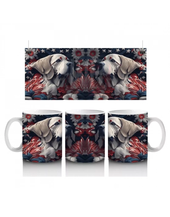 Koyu Çiçek Desenleri Önünde Zarif Köpekler – Baskılı Kahve Kupası