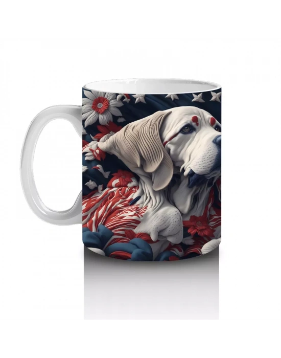 Koyu Çiçek Desenleri Önünde Zarif Köpekler – Baskılı Kahve Kupası