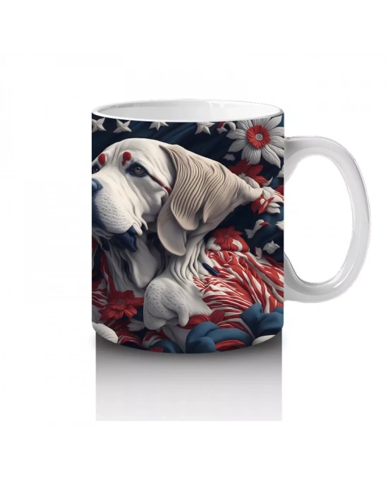 Koyu Çiçek Desenleri Önünde Zarif Köpekler – Baskılı Kahve Kupası