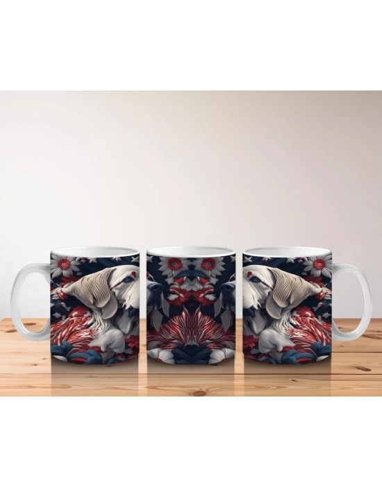 Koyu Çiçek Desenleri Önünde Zarif Köpekler – Baskılı Kahve Kupası