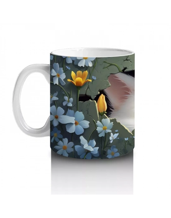 Koyu Fon Üzerinde Mavi Gözlü Sevimli Kedi – Baskılı Kahve Kupası