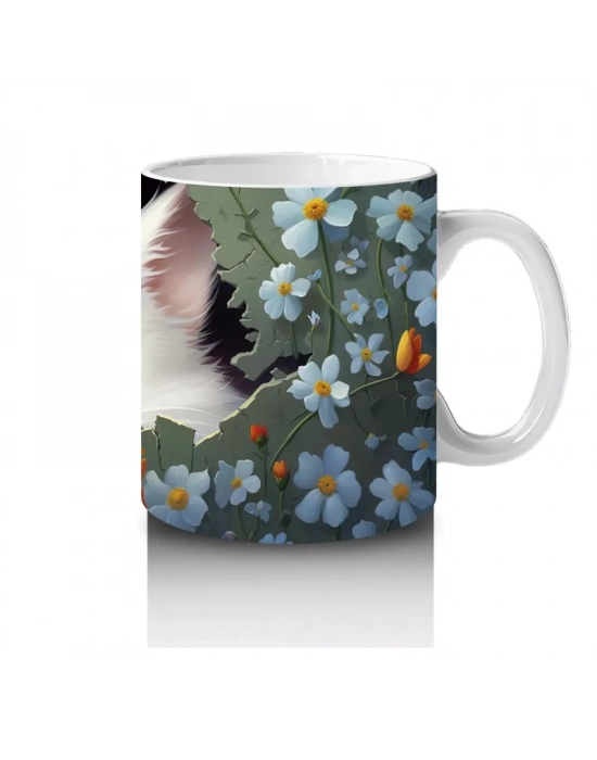 Koyu Fon Üzerinde Mavi Gözlü Sevimli Kedi – Baskılı Kahve Kupası