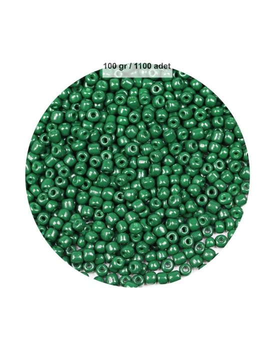 Koyu Yeşil Renk 4 mm Yaklaşık 1100 adet / 100 gram Cam Boncuk Oya Yazma Bileklik ve Kolye