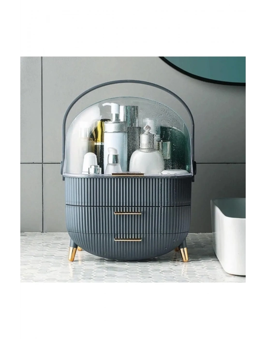 Kozmetik Makyaj Düzenleyici Organizer Gri Taşıma Kulplu Çekmeceli