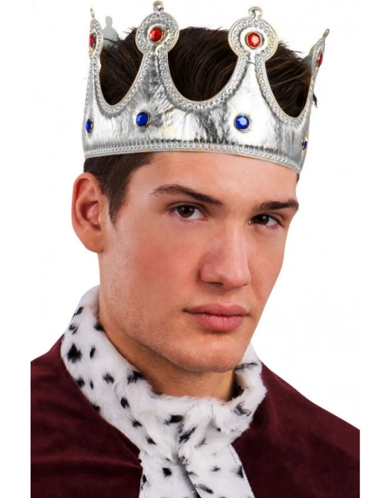 Kral Tacı Gümüş Renk Kumaş Malzeme Yetişkin Boy