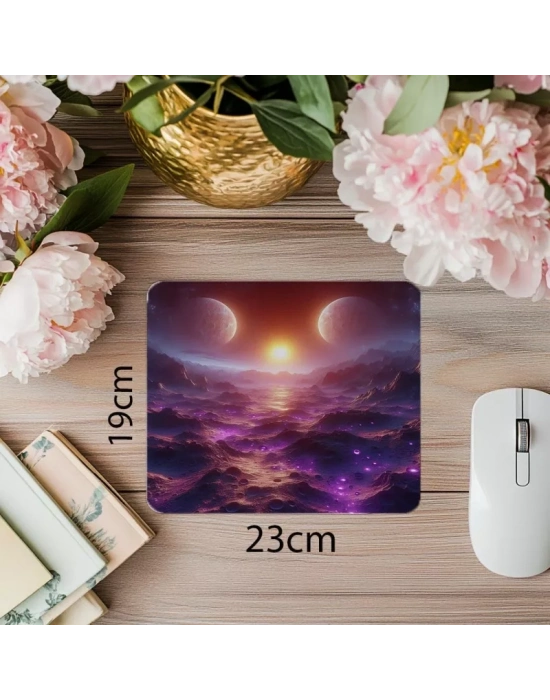 Kraterli Mor Renkli Ay Mouse Pad - 19x23 cm 2 mm Dikdörtgen İthal Baskılı Mouse Pad