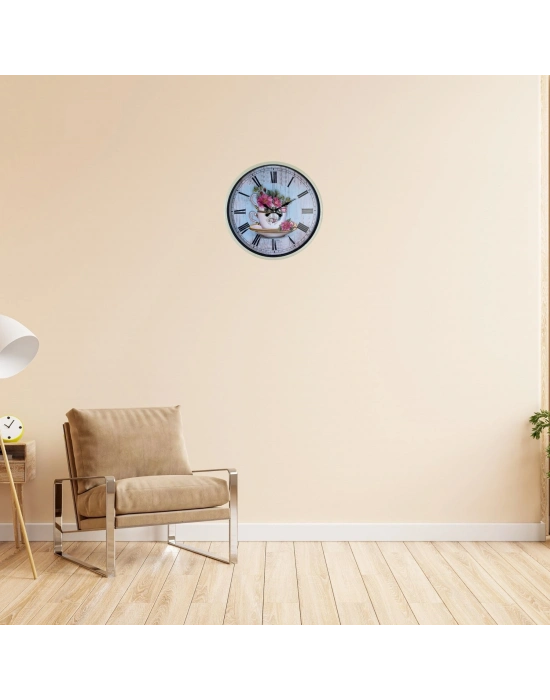 Krem 36 Cm Çiçek Figürlü Duvar Saati