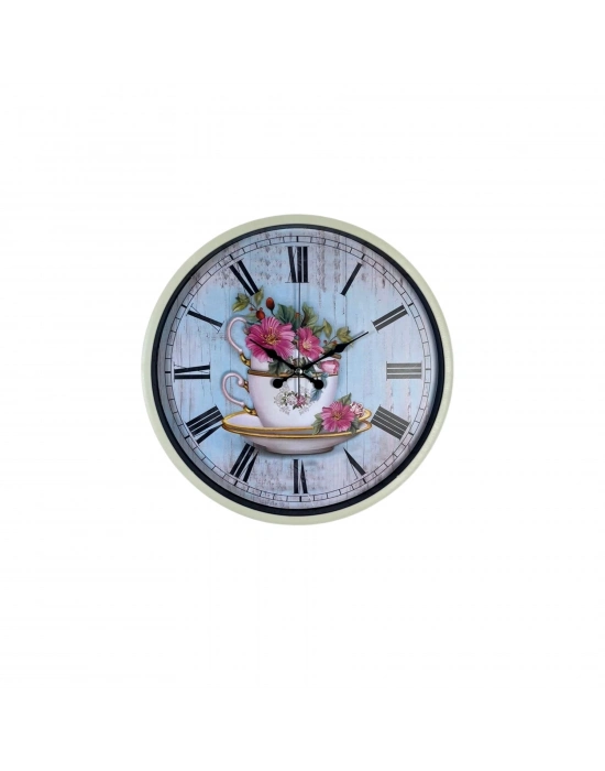 Krem 36 Cm Çiçek Figürlü Duvar Saati