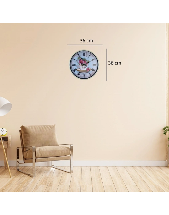 Krem 36 Cm Çiçek Figürlü Duvar Saati