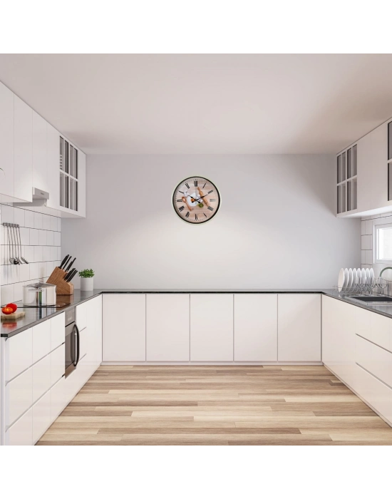 Krem 36 Cm Dekoratif Mutfak Duvar Saati