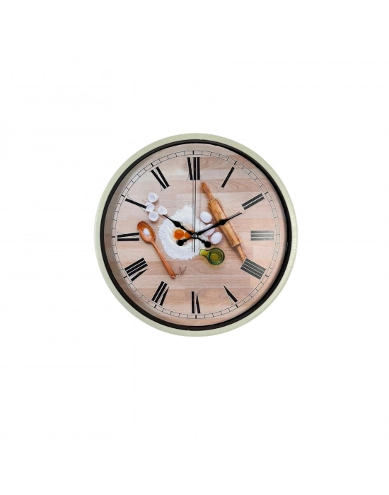 Krem 36 Cm Dekoratif Mutfak Duvar Saati