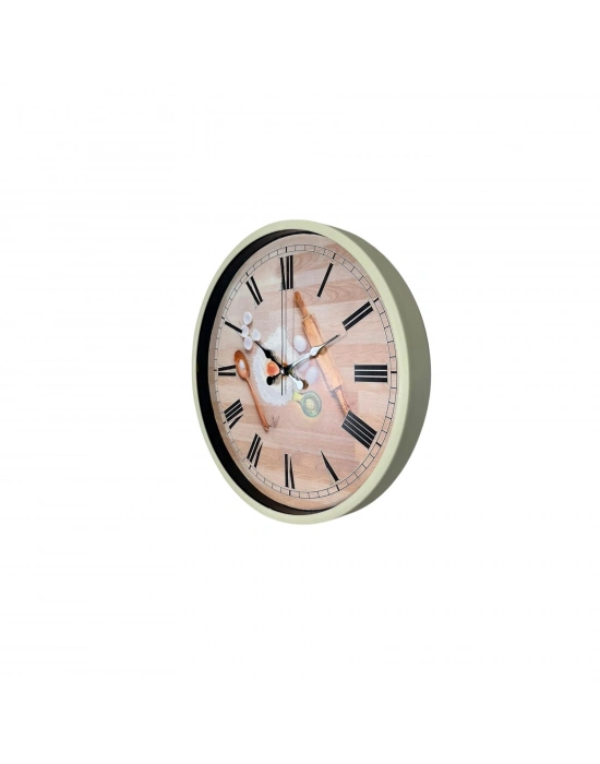 Krem 36 Cm Dekoratif Mutfak Duvar Saati