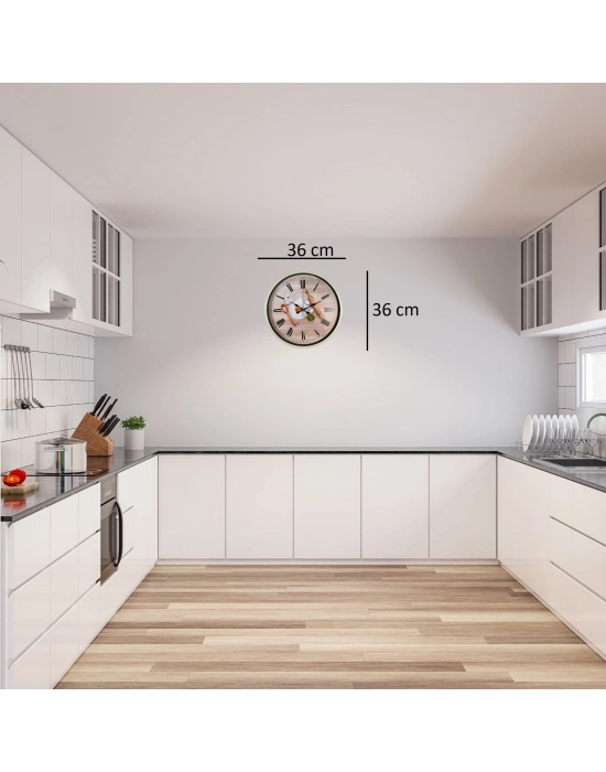 Krem 36 Cm Dekoratif Mutfak Duvar Saati