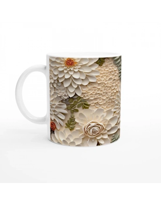 Krem Bahçesi Rölyef Çiçekli Kupa Bardak