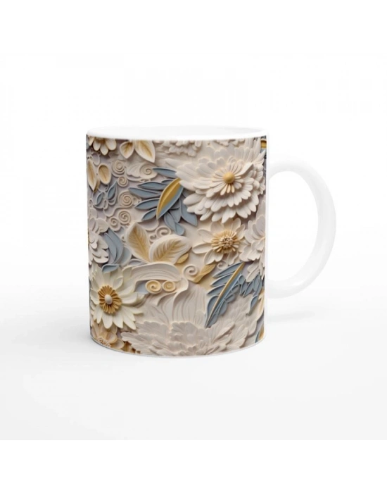 Krem Dalgalar Arasında Bahar Çiçekli Kupa Bardak