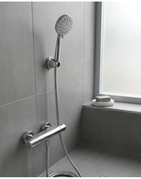 Krem Duş Başlığı Seti 4 Kademeli El Duşu Spiral Hortumlu Banyo Seti