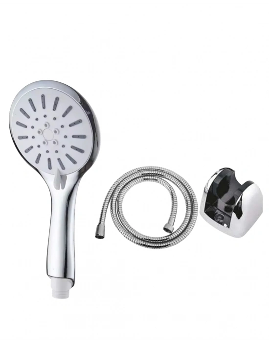 Krem Duş Başlığı Seti 4 Kademeli El Duşu Spiral Hortumlu Banyo Seti