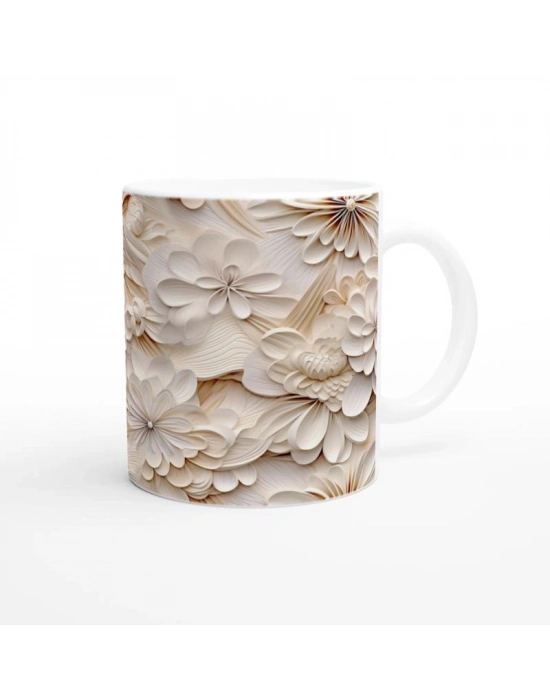 Krem Tonlarda Zarif Çiçekli Kupa Bardak