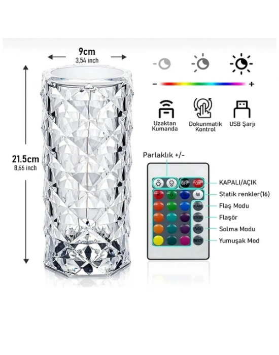 Kristal LED Kumandalı Ve Dokunmatik Masa Lambası