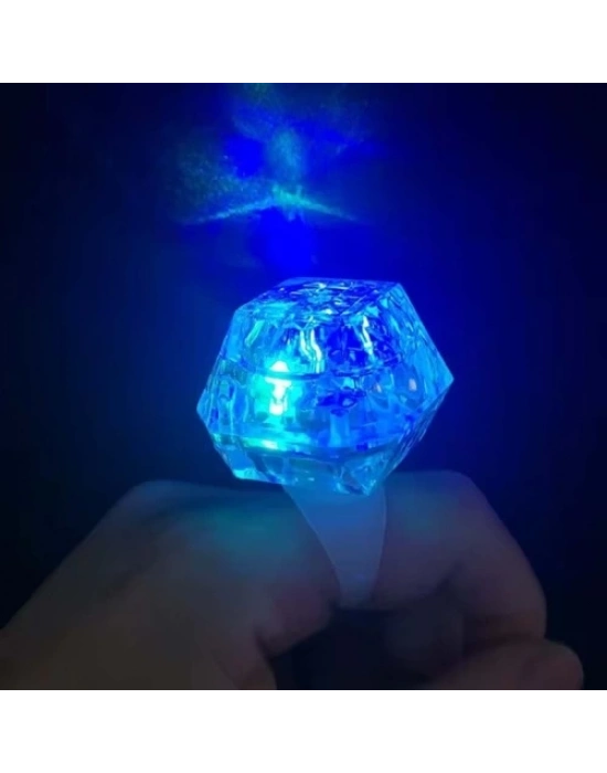 Kristal Tasarımlı Led Işıklı Mavi Yüzük
