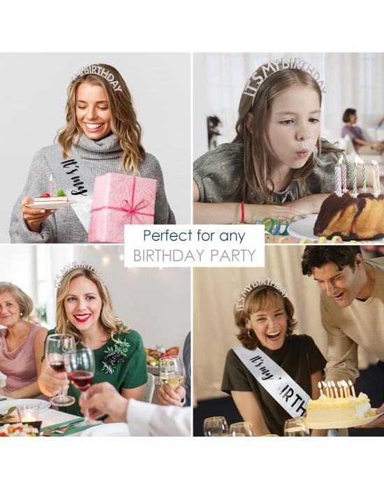 Kristal Taşlı Gümüş Renk Doğum Günü Tacı