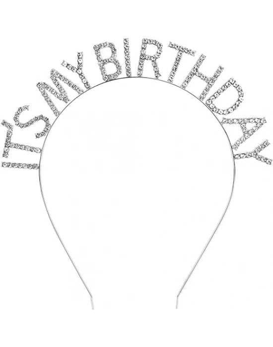 Kristal Taşlı Gümüş Renk Doğum Günü Tacı