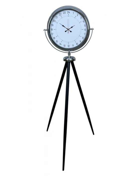 ® Krom 24 Saat Göstergeli Özel Tasarım Tripod Ayaklı Saat