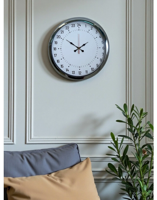 ® Krom 40 Cm Metal 24 Saat Göstergeli Özel Tasarım Duvar Saati
