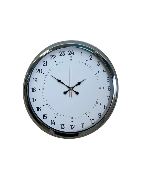 ® Krom 40 Cm Metal 24 Saat Göstergeli Özel Tasarım Duvar Saati