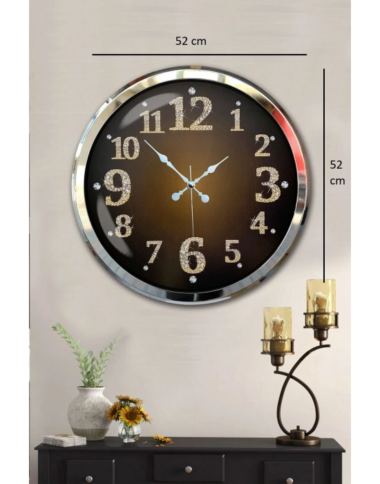 ® Krom Işıltılı Zaman 52 Cm Metal Duvar Saati