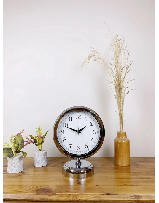 ® Krom Metal Dekoratif Masa Saati 25×20 cm
