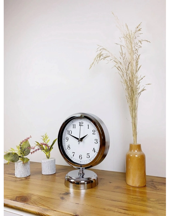 ® Krom Metal Dekoratif Masa Saati 25×20 cm
