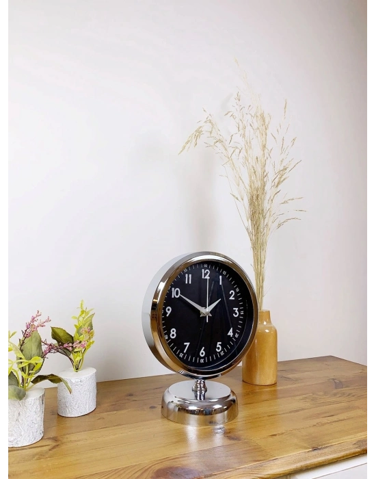 ® Krom Metal Gece Siyahı Masa Saati 25×20 cm