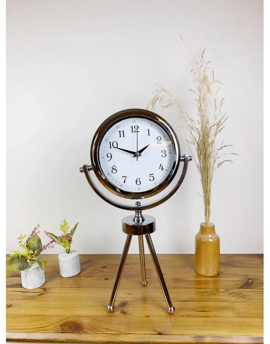 ® Krom Metal Mini Tripod Dekoratif Masa Saati 45×26 cm
