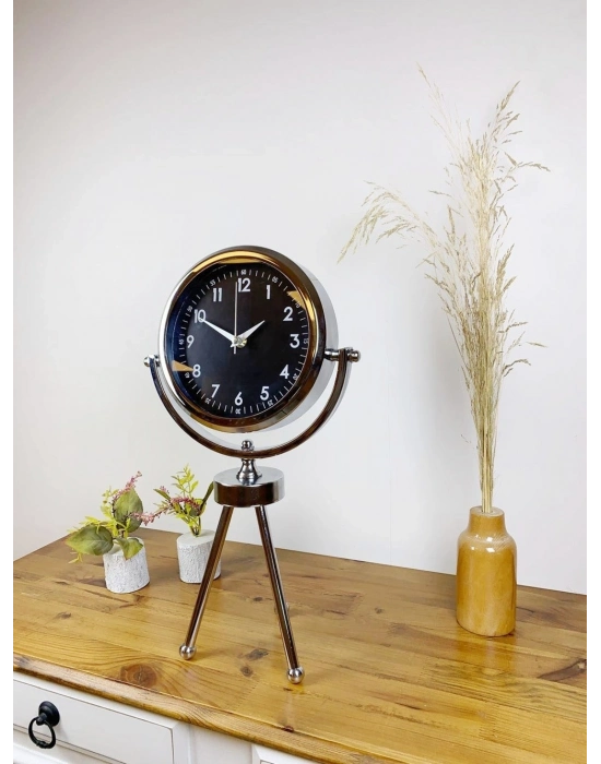 ® Krom Metal Mini Tripod Gece Siyahı Masa Saati 45×26 cm