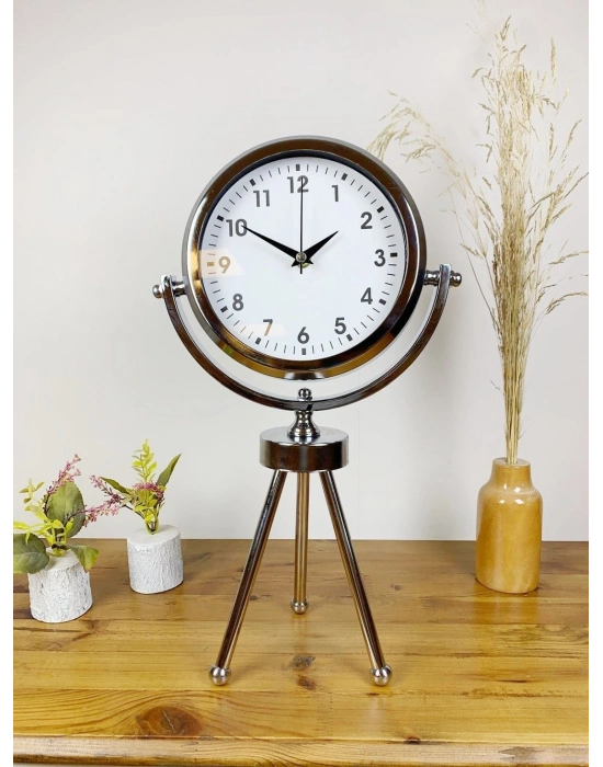 ® Krom Metal Mini Tripod Lüks Masa Saati 45×26 cm