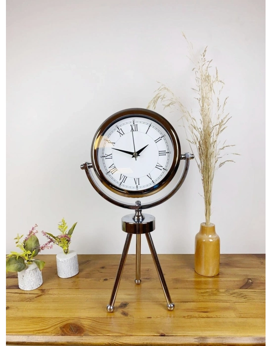 ® Krom Metal Mini Tripod Retro Masa Saati 45×26 cm
