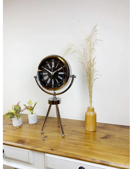 ® Krom Metal Mini Tripod Roma Rakamlı Masa Saati 45×26 cm