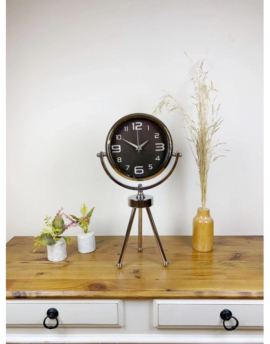 ® Krom Metal Mini Tripod Tasarım Masa Saati 45×26 cm