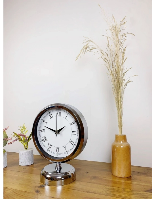 ® Krom Metal Retro Masa Saati 25×20 cm