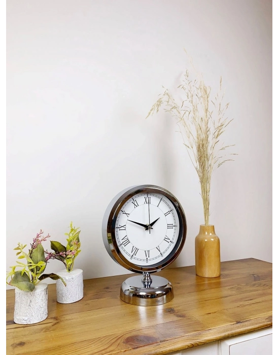 ® Krom Metal Retro Masa Saati 25×20 cm