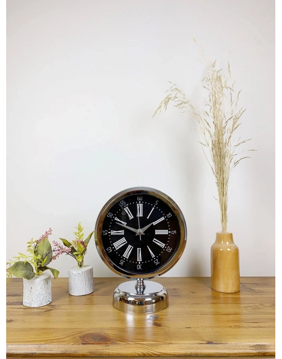 ® Krom Metal Roma Rakamlı Masa Saati 25×20 cm